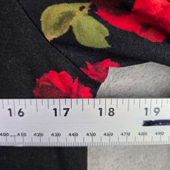 Womens French Atmosphere Black & Red Floral Print Dress Long Sleeve Polyester XL - Picture 5 of 7
